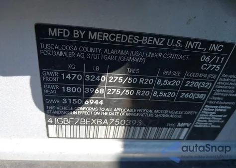 2011 Mercedes-Benz Gl 450 4Matic z USA, uszkodzony, nr VIN 4JGBF7BEXBA750393